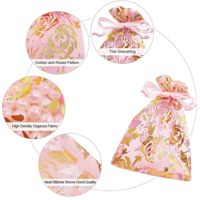 SumDirect Rose Drawstring Organza Bags - 60Pcs 4Ã—5 Inches Mixed Color Rose Sheer Jewelry Gift Bags, Small Mesh Valentine Bags for Wedding Party Festival - Image 3